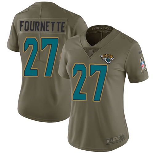 Nike Jacksonville Jaguars #27 Leonard Fournette Olive Women Stitched NFL Limited 2017 Salute to Service Jersey->women nfl jersey->Women Jersey
